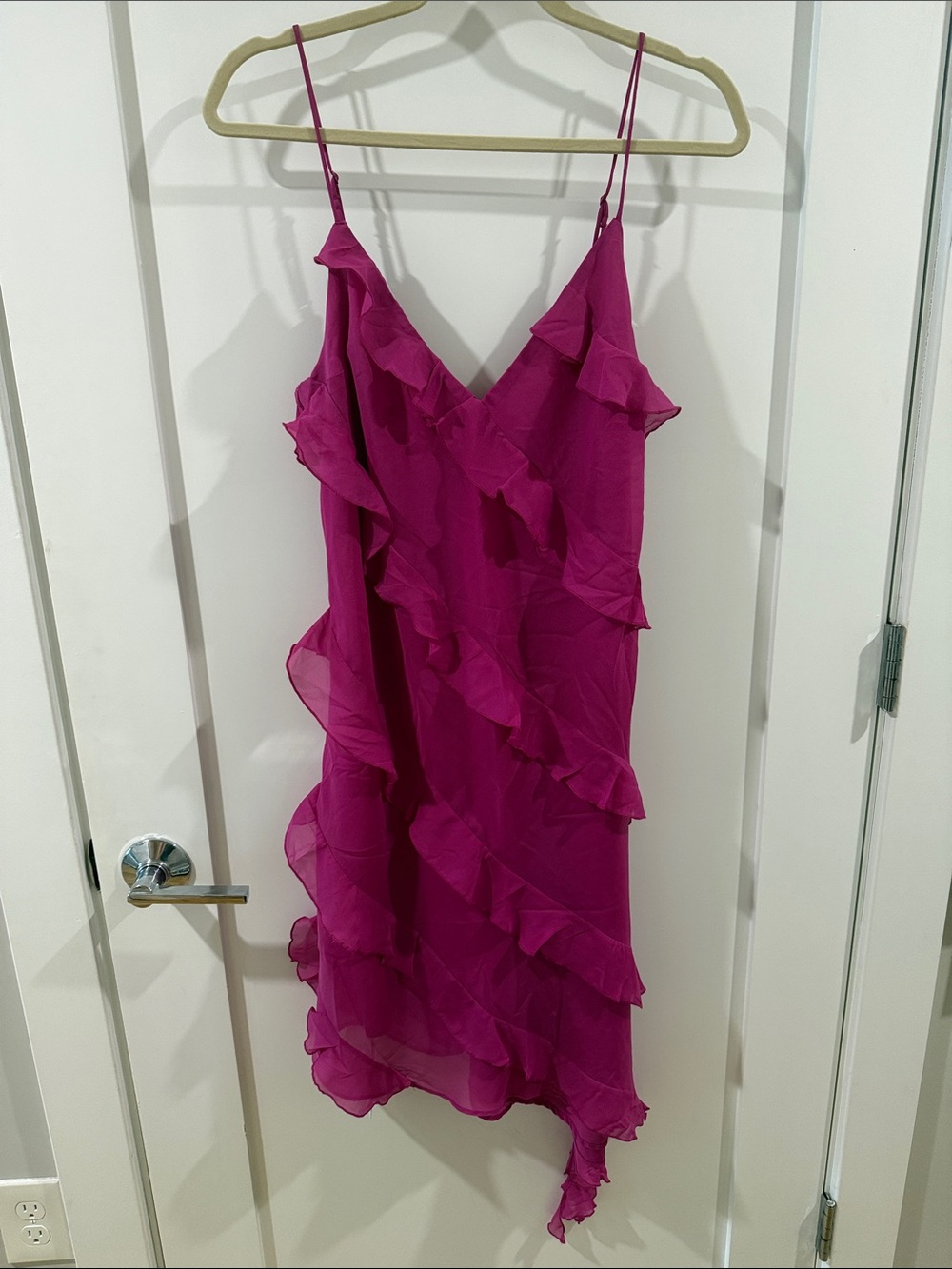 Abercrombie & Fitch Magenta Ruffle Slip Dress